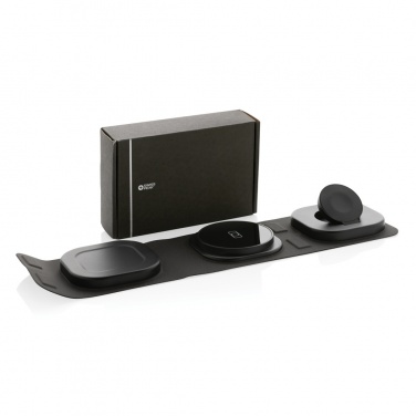 Logotrade Geschäftsgeschenke das Foto: Swiss Peak 15W 3-in 1 Wireless-Reise-Charger aus RCS Plastik