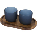 Male Set aus Holztablett und Glastassen, Hale Blue