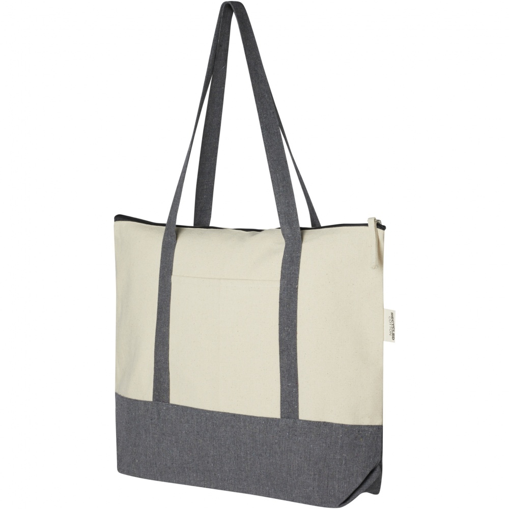 Logo trade corporate gift photo of: Repose 320 g/m² recycled cotton zippered tote bag 10L