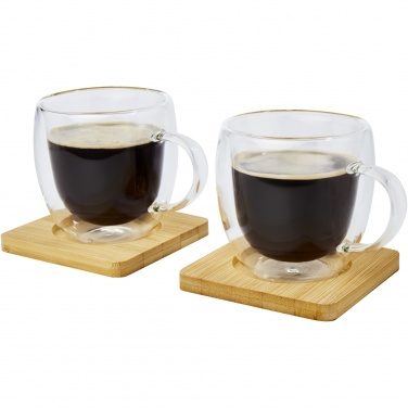 Logo trade promotional product photo of: Manti 2-piece 250 ml double-wall glass cup with bamboo coaster 