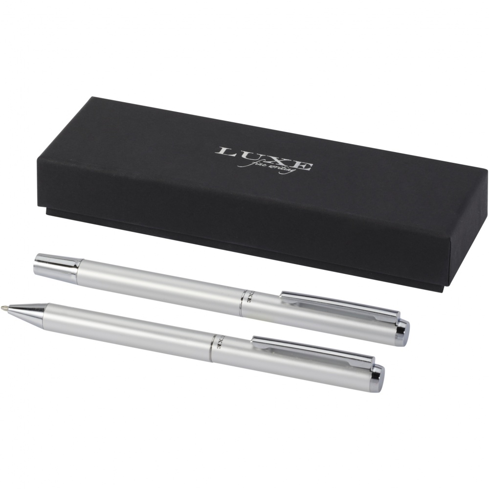Logotrade promotional gift picture of: Lucetto recycled aluminium ballpoint and rollerball pen gift set