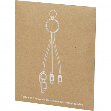 Logo trade promotional item photo of: Tecta 6-in-1 recycled plastic/bamboo charging cable with keyring