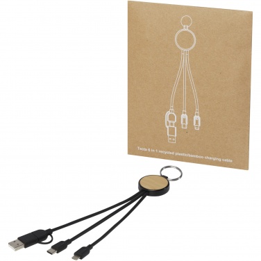 Logotrade business gift image of: Tecta 6-in-1 recycled plastic/bamboo charging cable with keyring