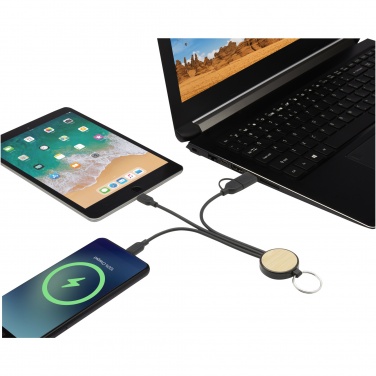Logo trade promotional items picture of: Tecta 6-in-1 recycled plastic/bamboo charging cable with keyring