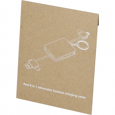 Logo trade advertising product photo of: Reel 6-in-1 retractable bamboo key ring charging cable