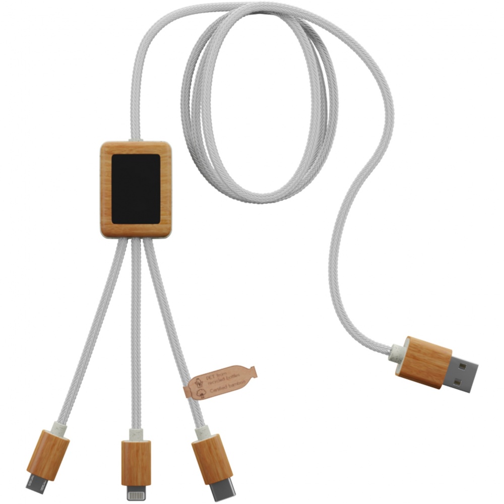 Logo trade promotional item photo of: SCX.design C39 3-in-1 rPET light-up logo charging cable with squared bamboo casing
