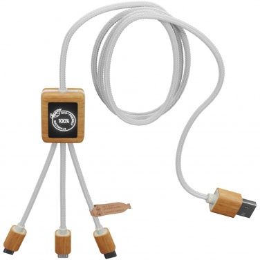 Logo trade promotional items picture of: SCX.design C39 3-in-1 rPET light-up logo charging cable with squared bamboo casing