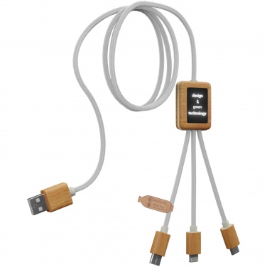 Logotrade promotional merchandise photo of: SCX.design C39 3-in-1 rPET light-up logo charging cable with squared bamboo casing