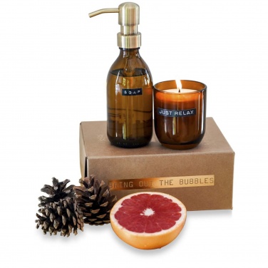 Logo trade corporate gifts picture of: Wellmark Discovery 200 ml hand soap dispenser and 150 g scented candle set - bamboo fragrance