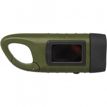Logo trade promotional item photo of: Helios recycled plastic solar dynamo flashlight with carabiner