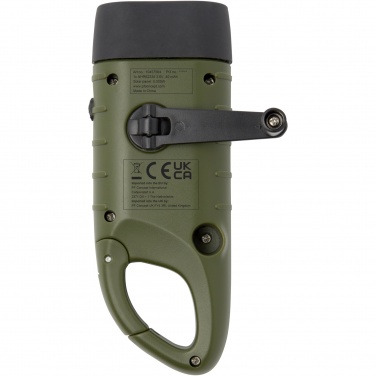 Logotrade promotional merchandise photo of: Helios recycled plastic solar dynamo flashlight with carabiner