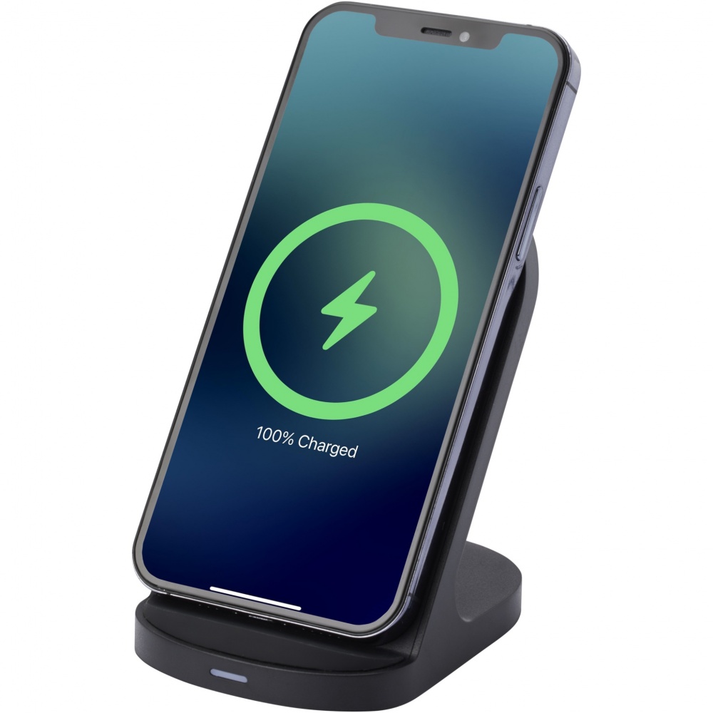 Logo trade promotional gift photo of: Loop 15W dual coil RCS recycled plastic wireless charging stand