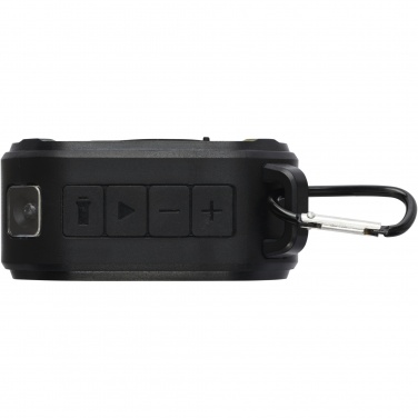 Logotrade corporate gift picture of: Solo 3W IPX5 RCS recycled plastic solar Bluetooth® speaker with carabiner 