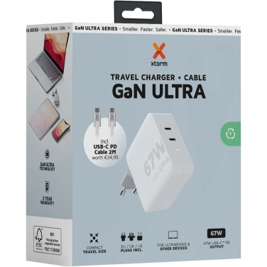 Logo trade promotional items image of: Xtorm XVC2067 GaN Ultra 67W travel charger with 100W USB-C PD cable