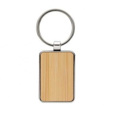 Logotrade promotional product image of: RCS recycled zinc alloy rectangle keychain with bamboo
