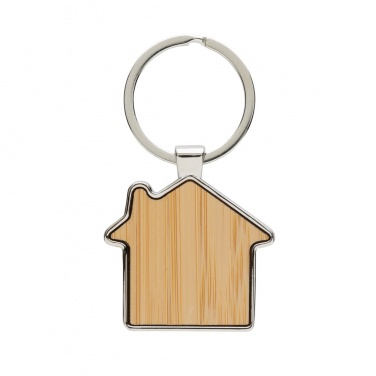 Logo trade promotional items picture of: RCS recycled zinc alloy house keychain with bamboo