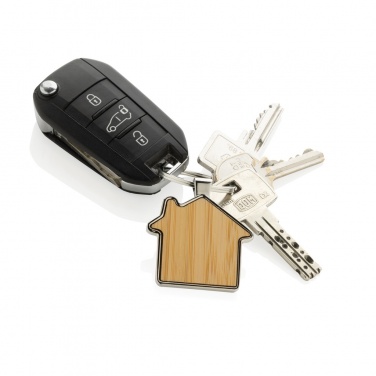 Logo trade advertising products picture of: RCS recycled zinc alloy house keychain with bamboo
