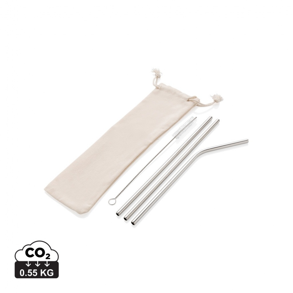 Logo trade promotional item photo of: Reusable stainless steel 3 pcs straw set
