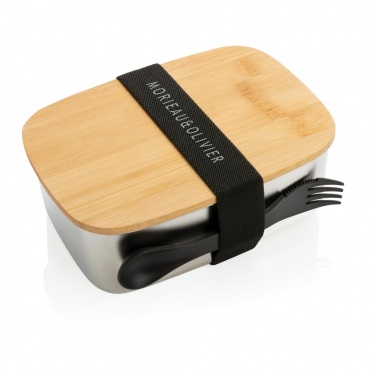 Logotrade corporate gift picture of: Stainless steel lunchbox with bamboo lid and spork