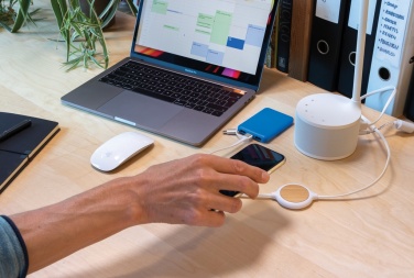 Logotrade promotional giveaway image of: 3-in-1 cable with 5W bamboo wireless charger