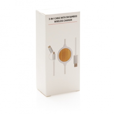 Logotrade corporate gift image of: 3-in-1 cable with 5W bamboo wireless charger