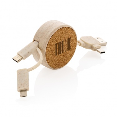 Logo trade promotional item photo of: Cork and Wheat 6-in-1 retractable cable