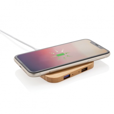 Logo trade corporate gifts picture of: Bamboo 5W wireless charger with USB