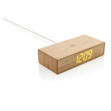 Logo trade promotional products image of: Bamboo alarm clock with 5W wireless charger