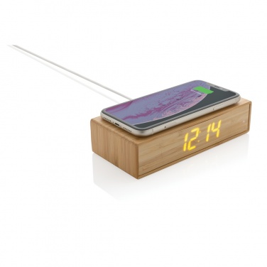 Logotrade promotional item image of: Bamboo alarm clock with 5W wireless charger
