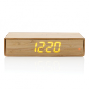 Logo trade business gifts image of: Bamboo alarm clock with 5W wireless charger