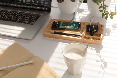 Logo trade business gifts image of: Bamboo desk organiser 10W wireless charger