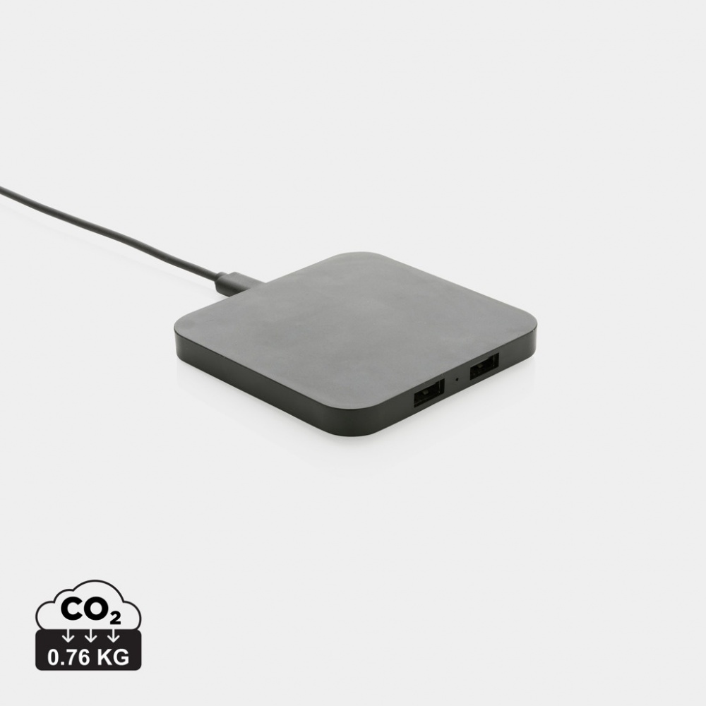 Logo trade promotional gift photo of: RCS recycled plastic 10W Wireless charger with USB Ports