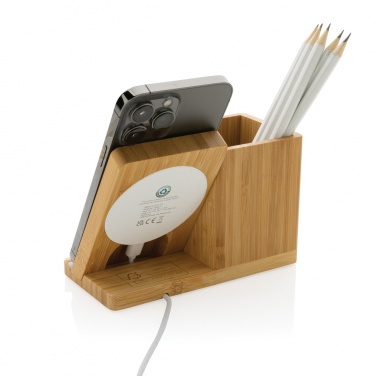 Logo trade promotional item photo of: Calgary bamboo 10W wireless charger
