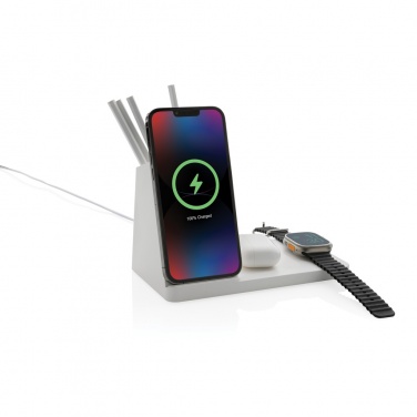 Logo trade promotional products picture of: Ontario recycled plastic & bamboo 3-in-1 wireless charger