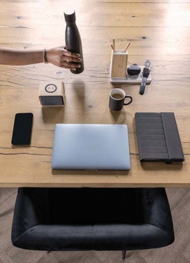 Logo trade corporate gift photo of: Ontario recycled plastic & bamboo 3-in-1 wireless charger