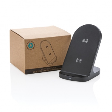 Logo trade promotional merchandise picture of: RCS recycled plastic double coil wireless stand 15W