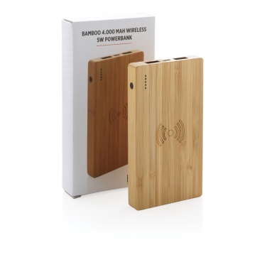 Logo trade corporate gifts image of: Bamboo 4.000 mAh wireless 5W Powerbank