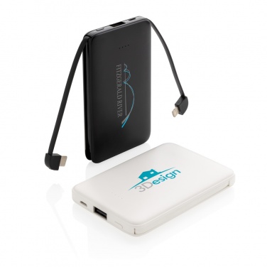 Logo trade promotional merchandise photo of: 5.000 mAh Pocket Powerbank with integrated cables