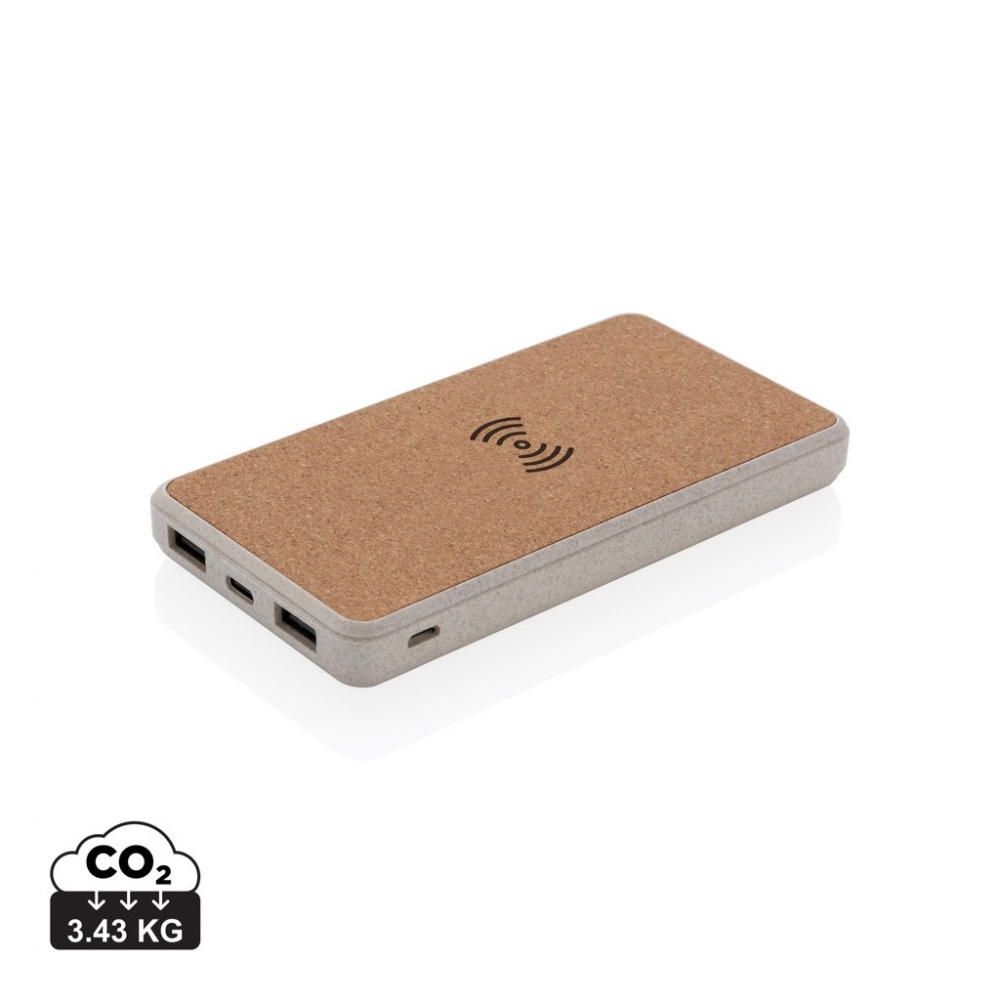 Logotrade business gift image of: Cork and Wheat Straw 8.000 mAh 5W wireless powerbank