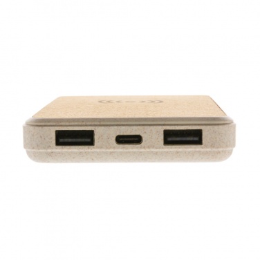Logo trade corporate gifts image of: Cork and Wheat Straw 8.000 mAh 5W wireless powerbank