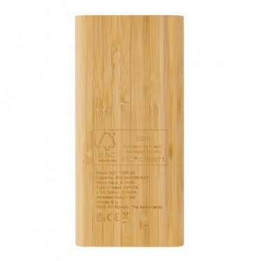 Logo trade corporate gift photo of: Bamboo 8.000 mAh 5W wireless powerbank