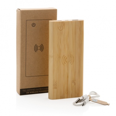 Logo trade advertising products image of: Bamboo 8.000 mAh 5W wireless powerbank