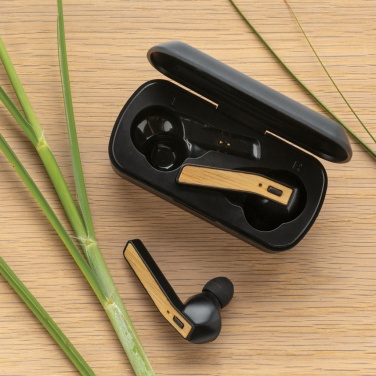 Logo trade business gifts image of: Bamboo Free Flow TWS earbuds in case