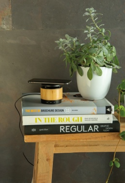 Logo trade promotional gifts picture of: Bamboo wireless charger speaker