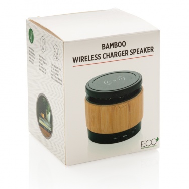 Logo trade promotional giveaway photo of: Bamboo wireless charger speaker