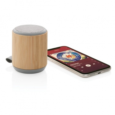Logo trade promotional giveaways picture of: Bamboo and fabric 3W wireless speaker