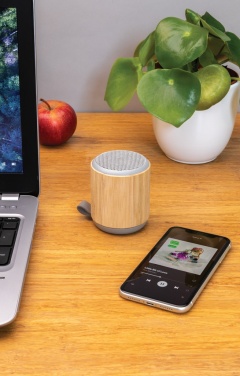Logotrade promotional item image of: Bamboo and fabric 3W wireless speaker