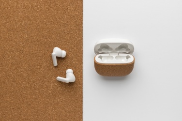 Logo trade business gifts image of: Oregon RCS recycled plastic and cork TWS earbuds
