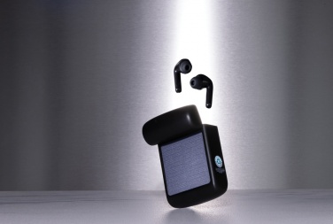 Logo trade promotional merchandise photo of: Skywave RCS recycled plastic solar earbuds