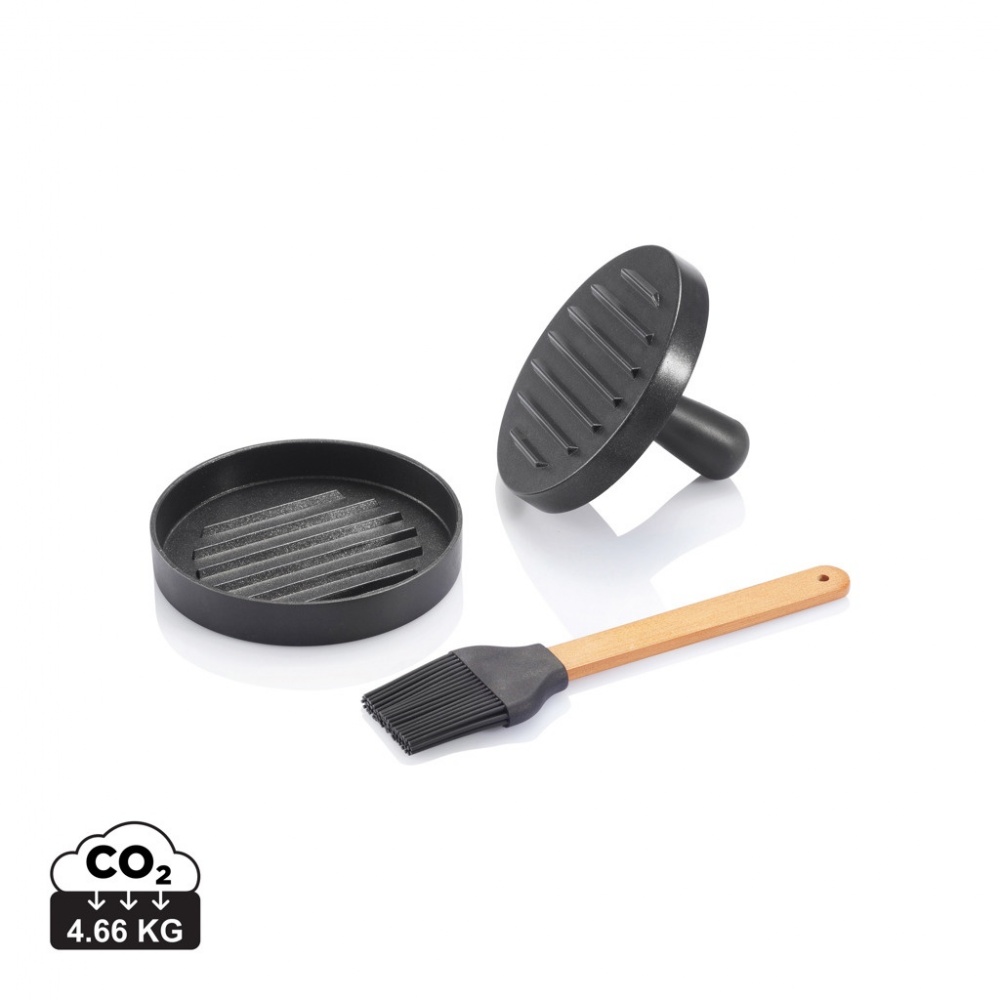 Logo trade promotional merchandise image of: BBQ set with hamburger press and brush
